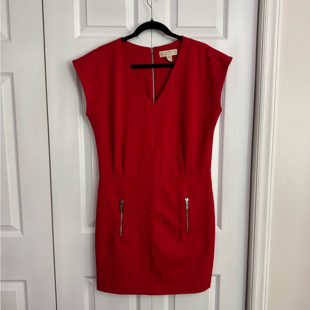 Michael Kors Red Mini Dress with Zipper Accents